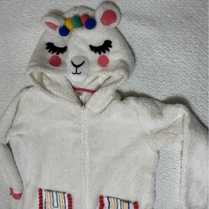 Celebrate Halloween Llama Fleece Costume Zip Hooded Pom Poms Adult XL (16-18)